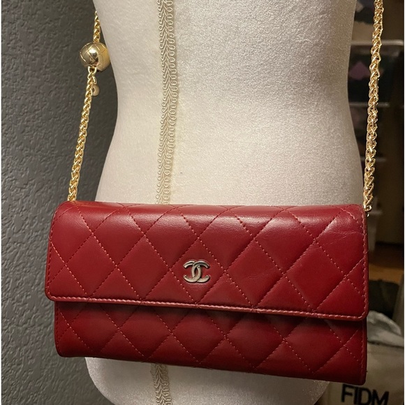 Chanel Red Lambskin Flap Long Wallet On A Unbranded Adjustable Chain With COA - Picture 3 of 14